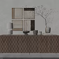 Modern Console Cabinet Design With Hexagonal Wood Pattern Table Lamp And Wall Art 3d model