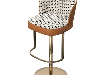 Modern Bar Stool with Black and White Geometric Pattern Brown Frame and Metal Base 3d model