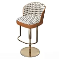Modern Bar Stool with Black and White Geometric Pattern Brown Frame and Metal Base