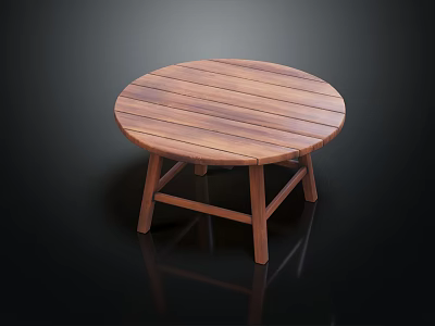 Round Wooden Dining Table With Striped Tabletop And Solid Wood Legs 3d model