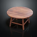 Round Wooden Dining Table With Striped Tabletop And Solid Wood Legs 3d model