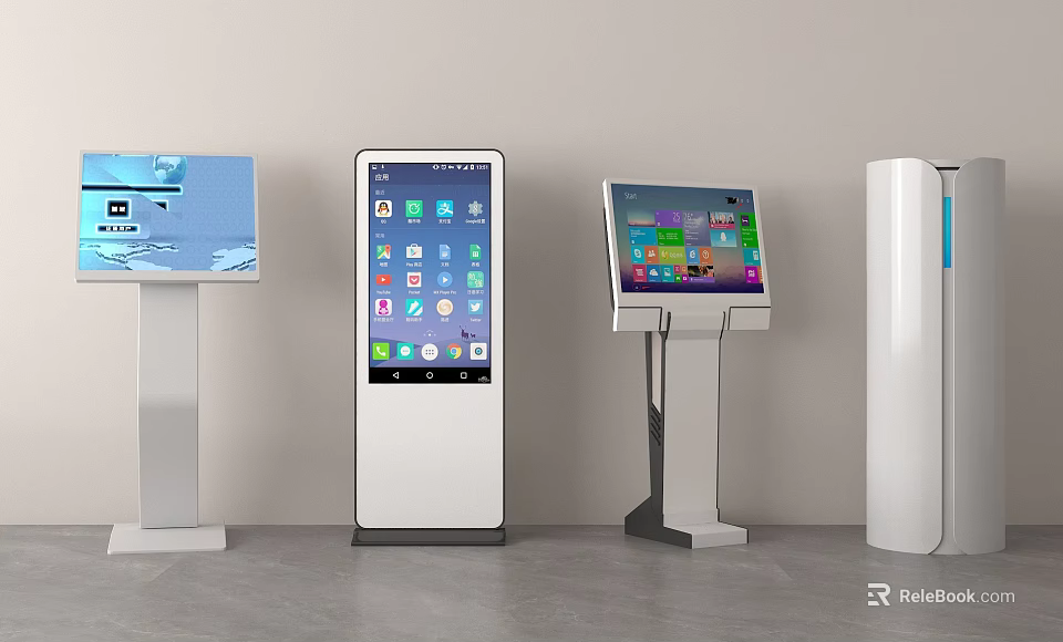 Public Facilities Self-service Interactive Kiosks With Digital Display Screens And Standing Terminals 3d model 