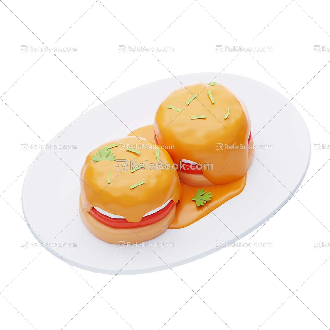 Modern Bread Burger Cartoon Burger Food 3d model