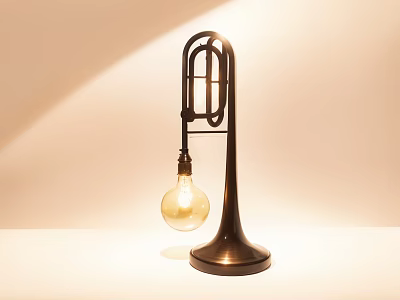 Vintage Style Table Lamp With Brass Instrument Design And Exposed Edison Bulb 3d model