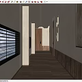 Elegant Modern Hotel Corridor With Wooden Flooring Recessed Lighting Wall Art And Windows