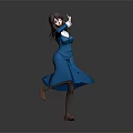 Elegant Human Female Character Dancing In Blue Dress With Brown Hair And Gray Background