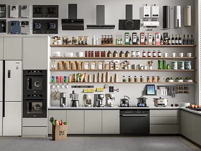 Modern Open Kitchen Interior With Island Counter And Essential Kitchen Appliances 3d model