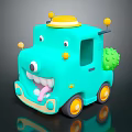 Electric Toy Car Teal Colored Cartoon Style With Yellow Top Green Back And Friendly Smiling Face