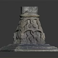 Ornate Stone Pedestal With Intricate Carvings And Square Base Design