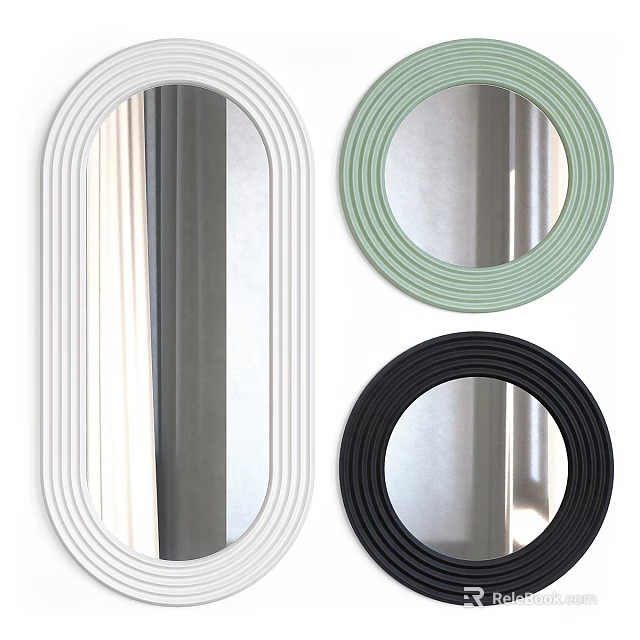 White Green Black Decorative Mirrors With Oval Round Striped Circular Frame For Home Decor 3d model 
