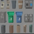 Public Facilities Including Various Colored Trash Bins For Recycling And Waste Sorting 3d model