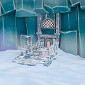 Snowy Scenic Landscape With Icy Blue Ice Walls Stone Steps And Arched Stone Entrance