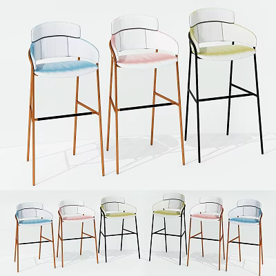 Modern Bar Stools With Colorful Upholstered Seats And Metal Legs In Various Styles 3d model