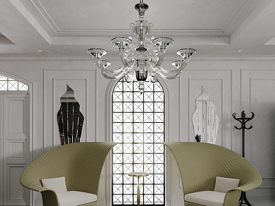 French Living Room Casual Sofa Crystal Chandelier model