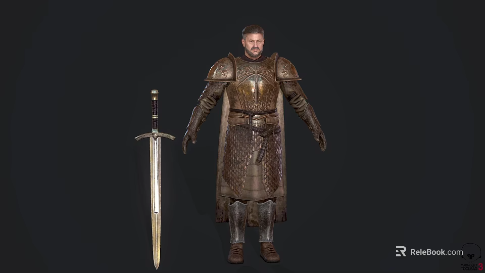Armored Male Game Movie Character With Medieval Sword And Battle Gear 3d model 