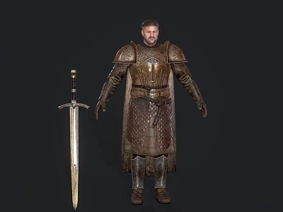 Armored Male Game Movie Character With Medieval Sword And Battle Gear 3d model