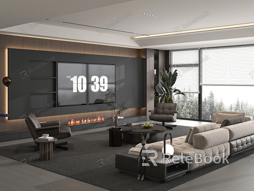 Modern living room sofa coffee table combination TV background wall model