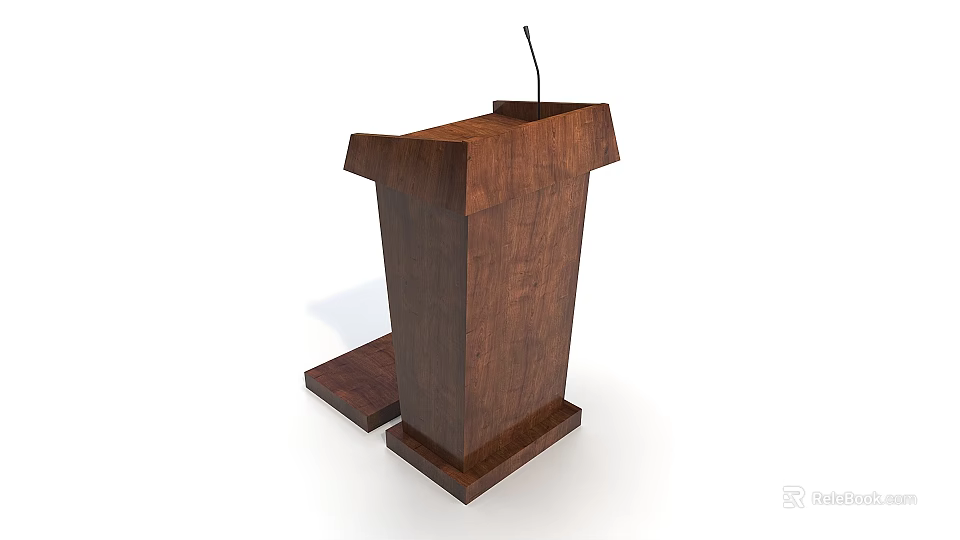 Classic Brown Wooden Podium With Microphone Stand And Sturdy Platform Base Design 3d model 