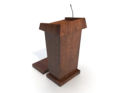 Classic Brown Wooden Podium With Microphone Stand And Sturdy Platform Base Design 3d model