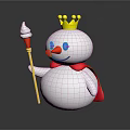 Adorable Snowman Figure With Yellow Crown Red Cape Blue Eyes Red Nose Scepter