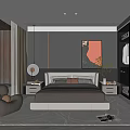 Elegant Modern Bedroom Interior Design With Bedside Tables Artwork Wardrobe Armchair And Rug