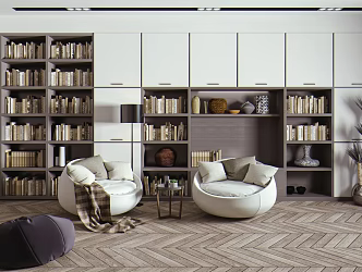 Modern leisure sofa combination leisure chair bookcase combination 3d model