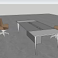 Modern Office Desk with Gray Tabletop and Metal Legs Paired with Brown Chairs