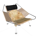 Modern Lounge Chair with Metal Frame Brown Woven Seat Black Pillow and White Fur Cushion
