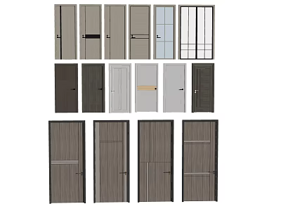 Various Hinged Doors With Modern Wooden Glass Panel And Different Color Styles 3d model