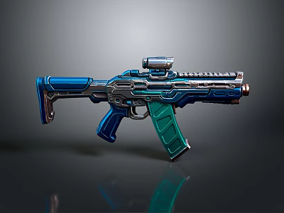 Futuristic Modern Tactical Rifle With Blue Green Components And Shiny Metallic Finish 3d model