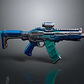 Futuristic Modern Tactical Rifle With Blue Green Components And Shiny Metallic Finish