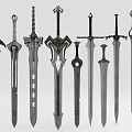 Various Ornate Swords With Different Hilt And Blade Designs For