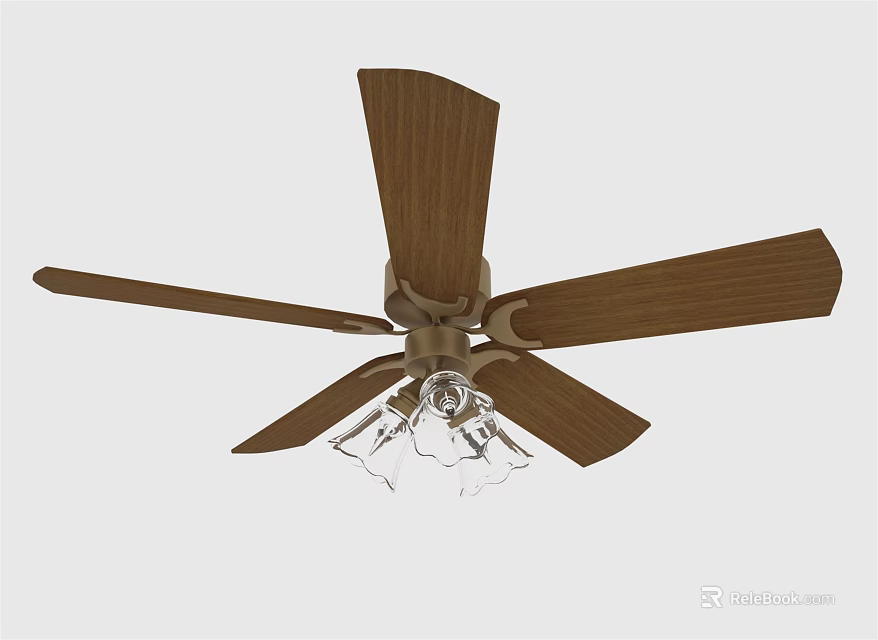 Contemporary Ceiling Fan With Wooden Blades And Glass Light Fixture For Indoor Home Decoration 3d model 