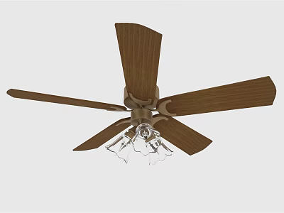 Contemporary Ceiling Fan With Wooden Blades And Glass Light Fixture For Indoor Home Decoration 3d model