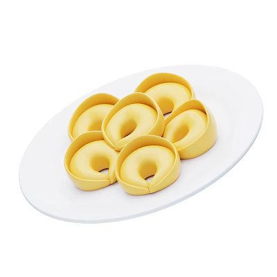 Freshly Made Yellow Pasta Pockets Arranged On White Ceramic Plate 3d model