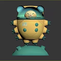 Cute Game Movie Character With Yellow Body Blue Head And Green Protrusions 3D Model Design