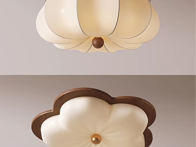Elegant Ceiling Light With Floral Petal Shade Wooden Frame And Golden Center 3d model