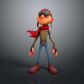 Cartoon Pilot Character With Brown Flight Cap Goggles Red Scarf Blue Pants And Brown Shoes