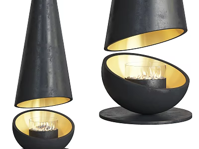 Modern Black Fireplace Design With Gold Accents And Glass Insert 3d model