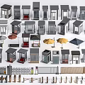 Various Outdoor Booths Shelters Umbrellas And Railings With Different Designs
