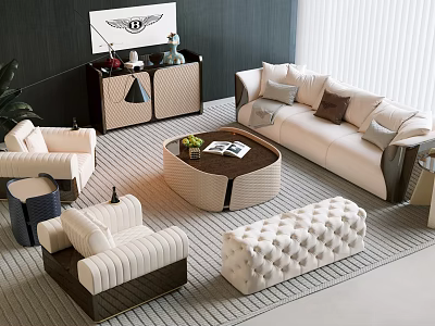 Modern Luxury Sofa Coffee Table Set With Tufted Ottoman And Armchairs 3d model