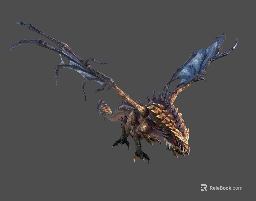 Mythical Dragon Character With Scaled Body Large Wings And Spiked Armor Details 3d model 