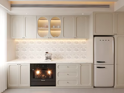 Light Colored Kitchen Cabinets In A Modern Kitchen With Tile Backsplash And Appliances 3d model