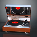 Vintage Record Player with Wooden Base Silver Case Transparent Cover and Black Turntable