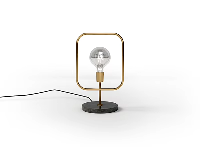 Minimalist Table Lamp With Gold Frame Black Base And Transparent Bulb 3d model