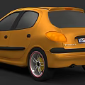 Yellow Peugeot Car Rear View With Black Accents Red Rims And Taillights