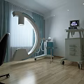 Modern Medical Examination Room Interior With Equipment Cart Display Screen Chair And Green Plant