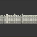 Scenic Landscape Displaying Square White Picket Fence with Pointed Tops on Reflective Black Surface