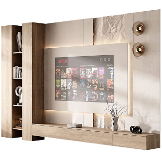 Modern TV Cabinet TV Wall Background Wall TV Background Wall Log Cabinet 3d model