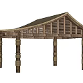 Garden Landscape Traditional Pavilion Featuring Thatched Roof And Wooden Columns Design